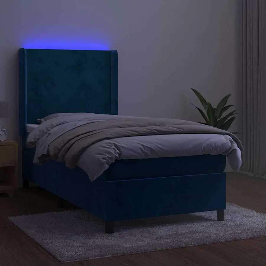 Sommier à lattes de lit matelas et LED Bleu foncé 100x200 cm - 4