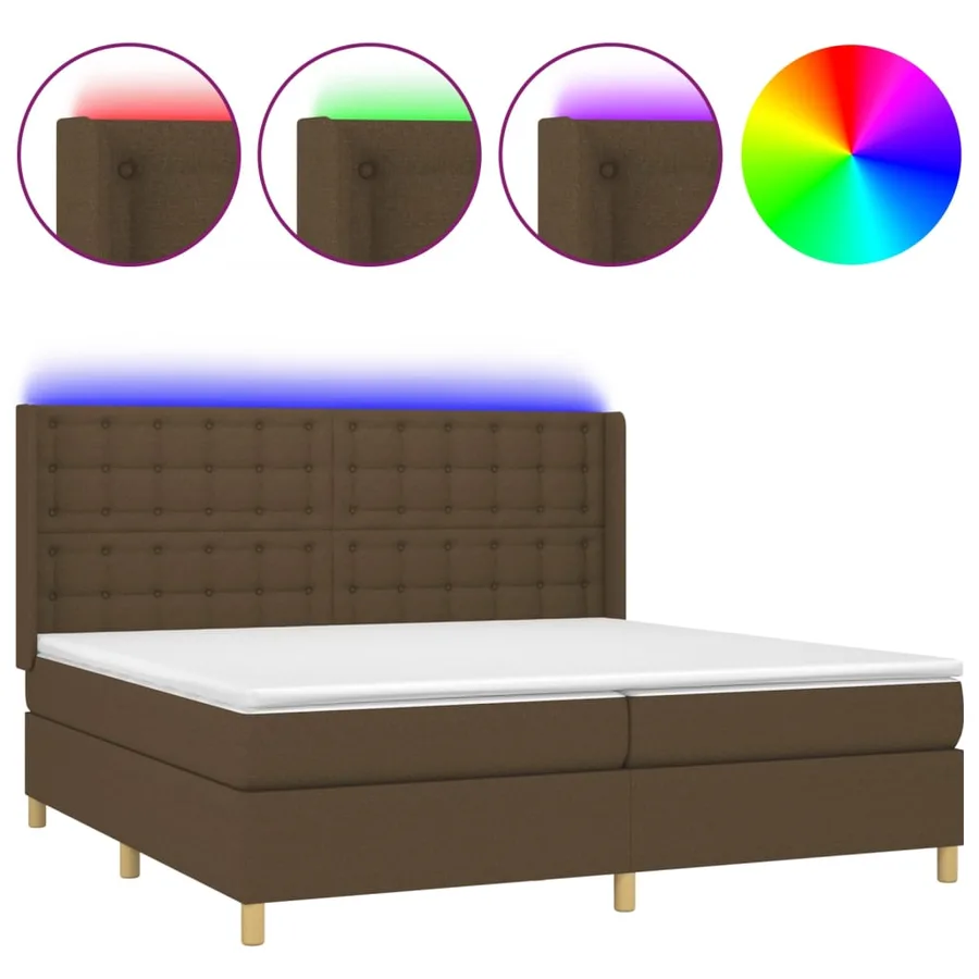 Sommier à lattes de lit matelas et LED Marron foncé 200x200 cm - 2