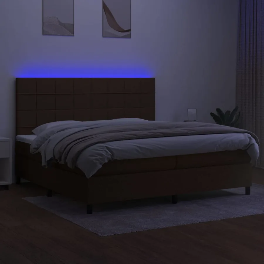 Sommier à lattes de lit matelas et LED Marron foncé 200x200 cm - 3