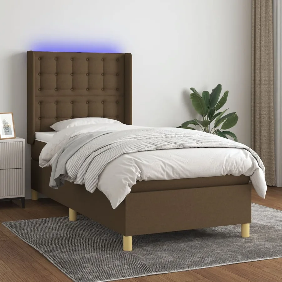 Sommier à lattes de lit matelas et LED Marron foncé 100x200cm - 3