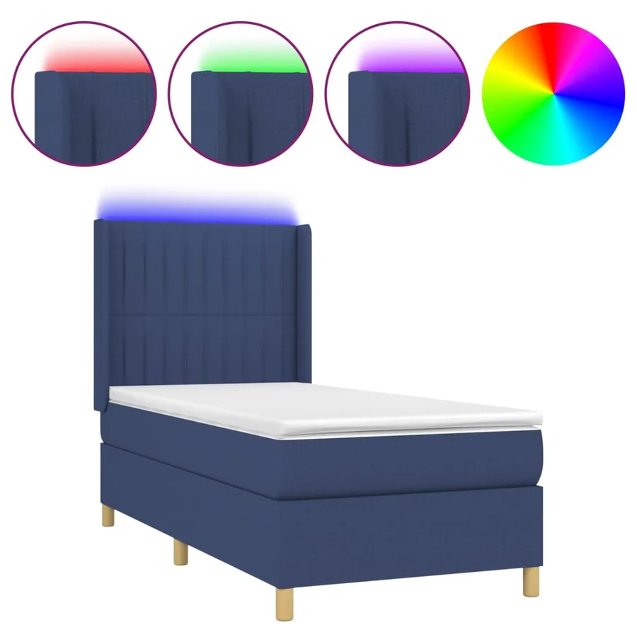 Sommier à lattes de lit matelas et LED Bleu 100x200 cm Tissu - 2