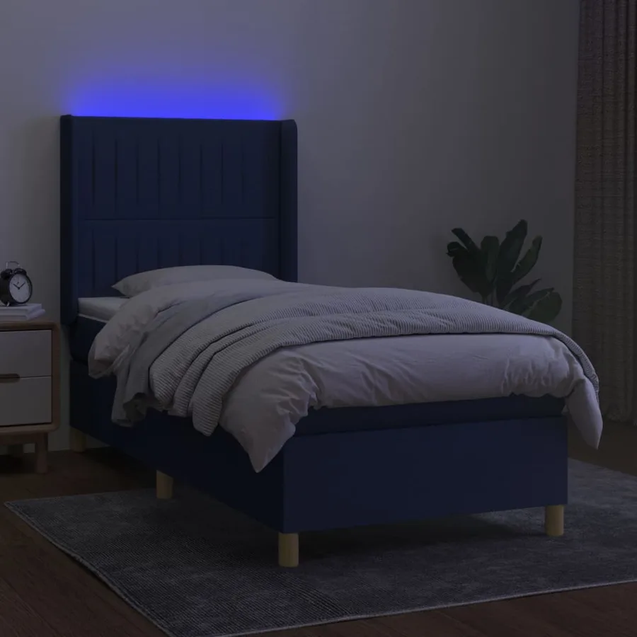 Sommier à lattes de lit matelas et LED Bleu 100x200 cm Tissu - 3