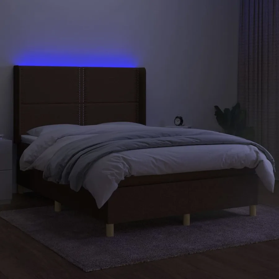 Sommier à lattes de lit matelas et LED Marron foncé 140x200 cm - 3