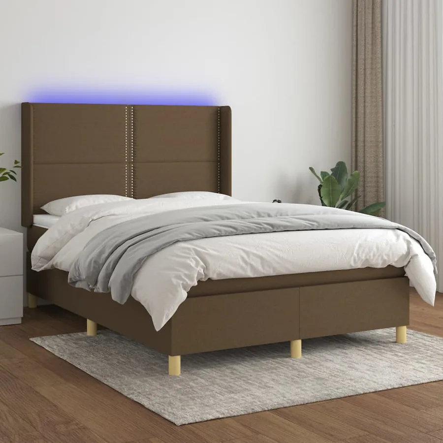 Sommier à lattes de lit matelas et LED Marron foncé 140x190 cm