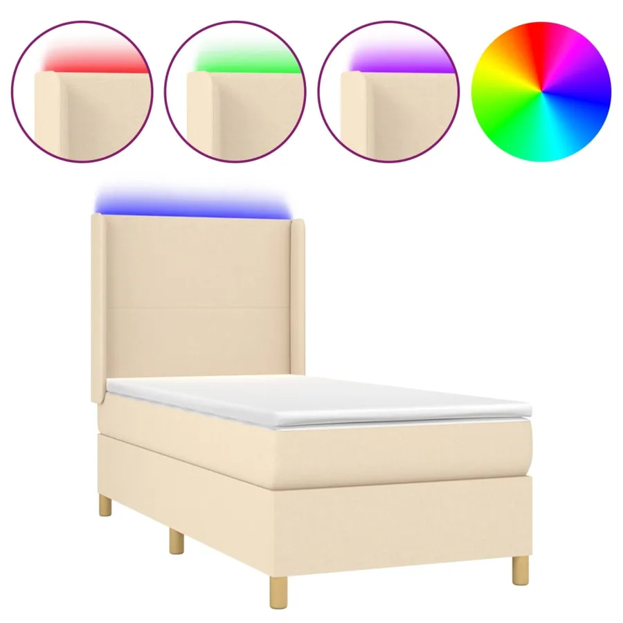 Sommier à lattes de lit matelas et LED Crème 80x200cm Tissu - 2
