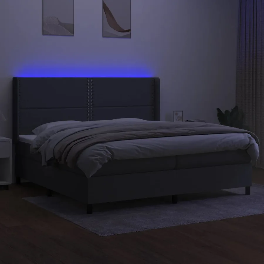 Sommier à lattes de lit matelas LED Gris foncé 200x200 cm Tissu - 3