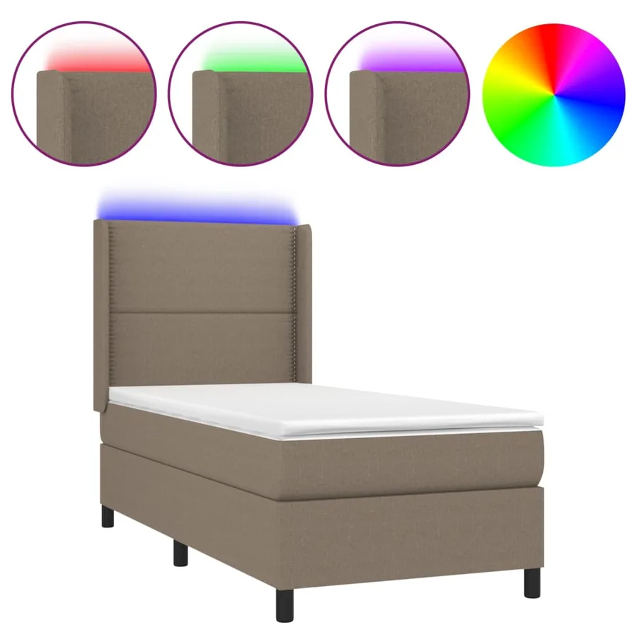 Sommier à lattes de lit matelas LED Taupe 100x200 cm Tissu - 2