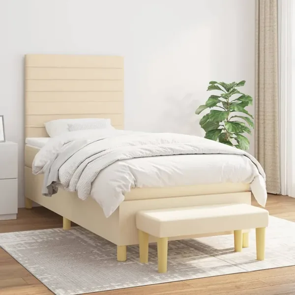 Sommier à lattes de lit et matelas Crème 90x190 cm Tissu