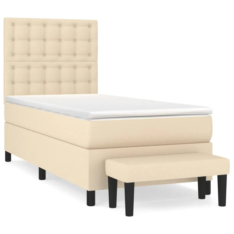 Sommier à lattes de lit avec matelas Crème 100x200 cm Tissu - 2