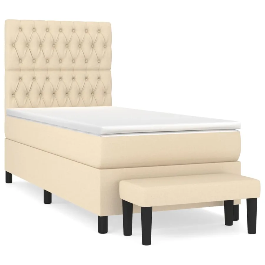 Sommier à lattes de lit avec matelas Crème 100x200 cm Tissu - 2