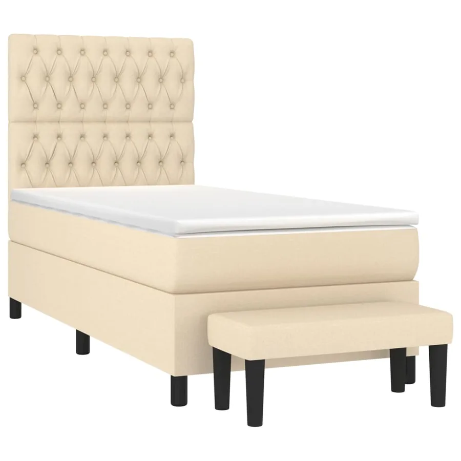 Sommier à lattes de lit avec matelas Crème 100x200 cm Tissu - 3