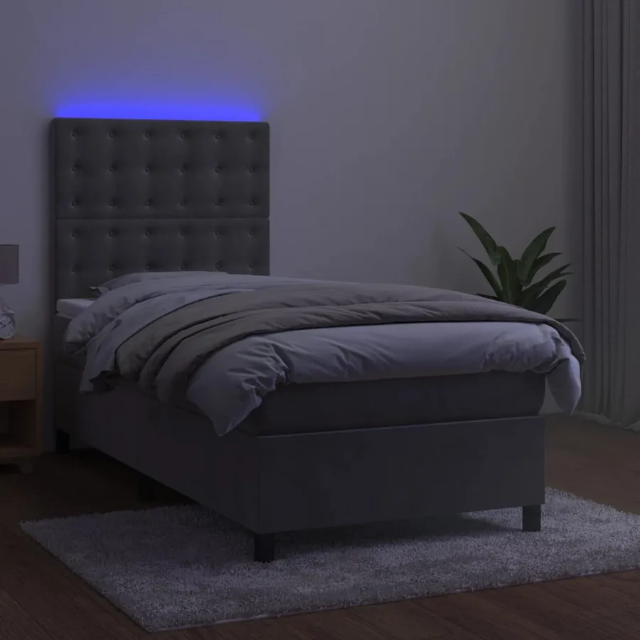 Sommier à lattes de lit et matelas et LED Gris clair 80x200 cm - 4