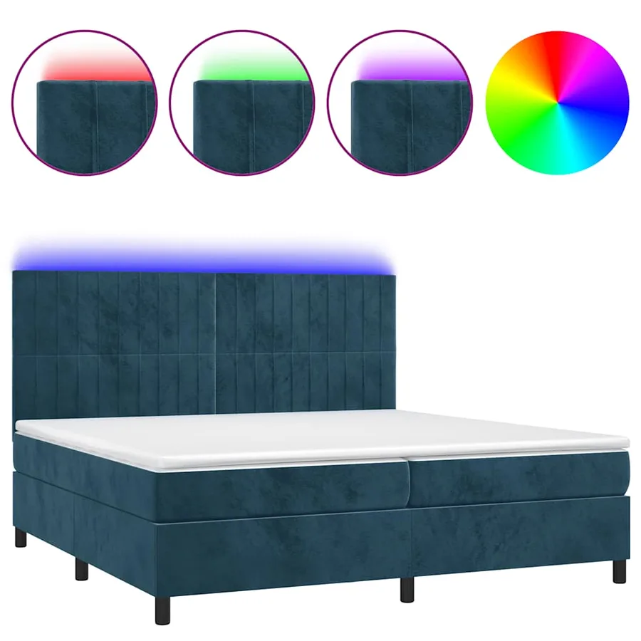 Sommier à lattes de lit matelas et LED Bleu foncé 200x200 cm - 2