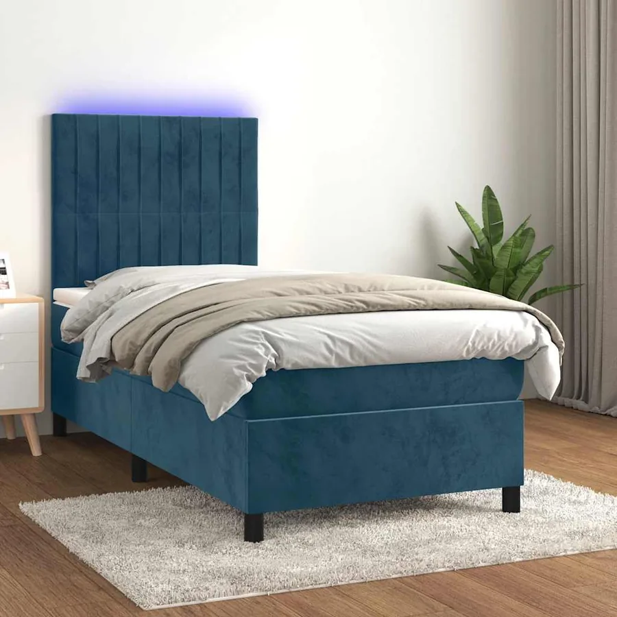 Sommier à lattes de lit avec matelas LED Bleu foncé 100x200 cm