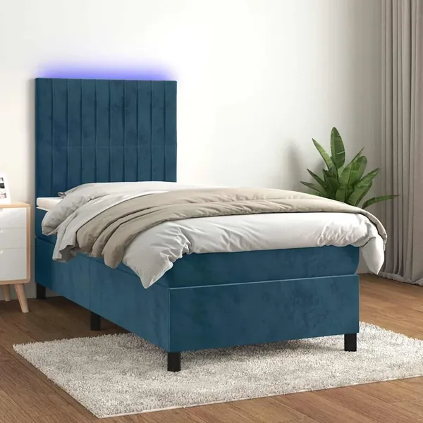 Sommier à lattes de lit avec matelas LED Bleu foncé 100x200 cm