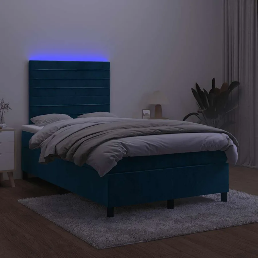 Sommier à lattes de lit avec matelas LED Bleu foncé 120x200 cm - 4