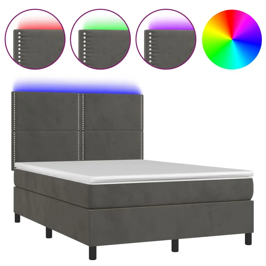Sommier à lattes de lit matelas et LED Gris foncé 140x200 cm - 2