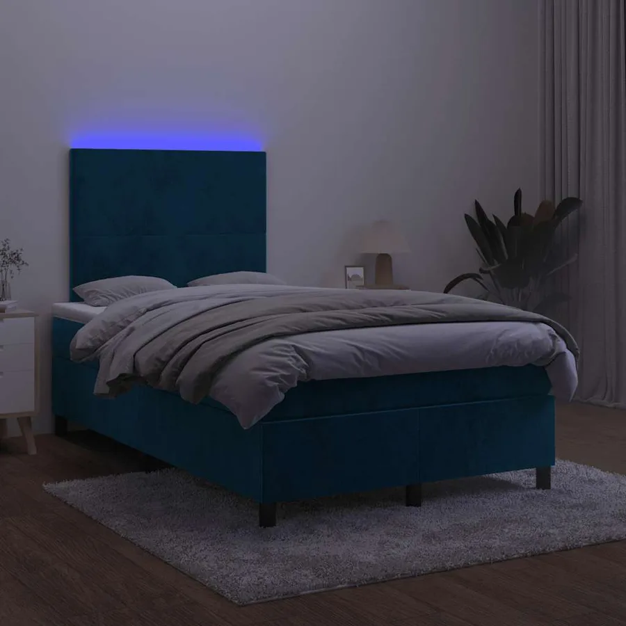 Sommier à lattes de lit avec matelas LED Bleu foncé 120x200 cm - 4