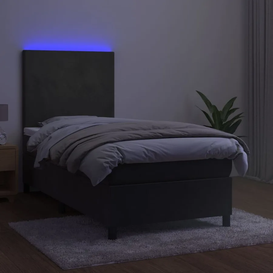Sommier à lattes de lit avec matelas LED Gris foncé 100x200 cm - 4
