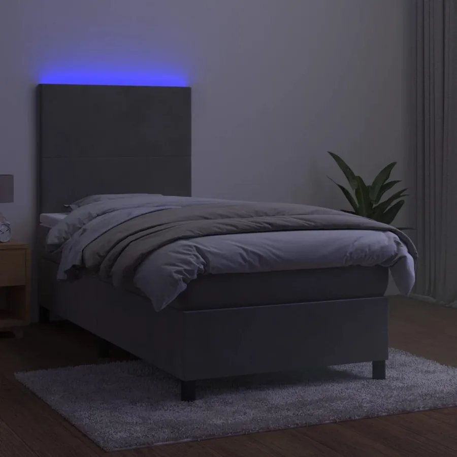 Sommier à lattes de lit avec matelas et LED Gris clair 90x200cm - 4