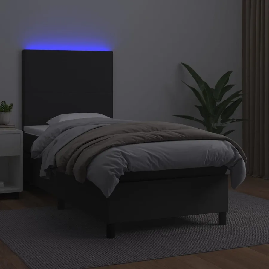 Sommier à lattes de lit avec matelas et LED Noir 80x200 cm - 4