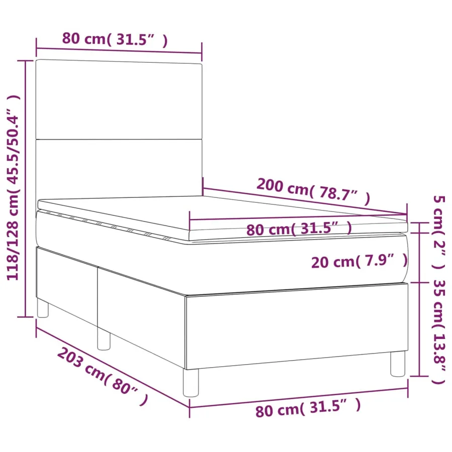 Sommier à lattes de lit avec matelas et LED Noir 80x200 cm - 8
