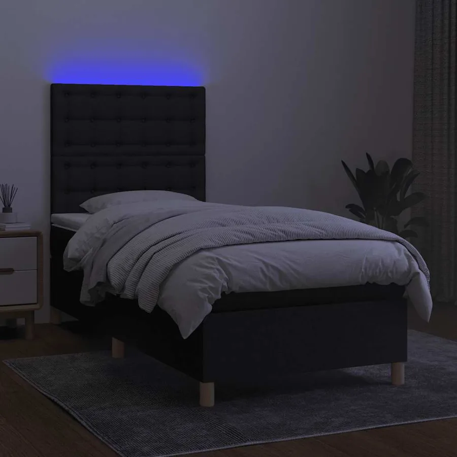 Sommier à lattes de lit et matelas et LED Noir 100x200 cm Tissu - 4