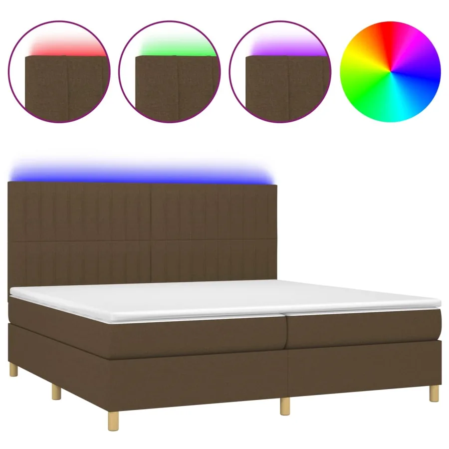 Sommier à lattes de lit matelas et LED Marron foncé 200x200 cm - 2