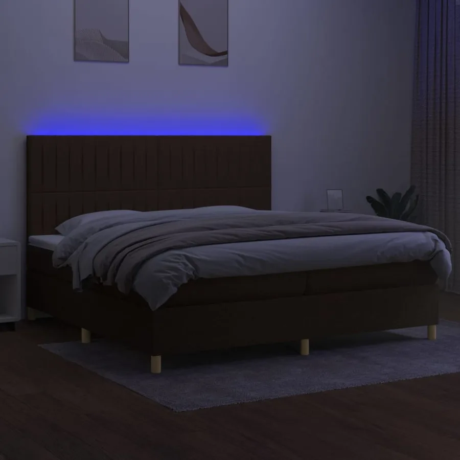 Sommier à lattes de lit matelas et LED Marron foncé 200x200 cm - 4