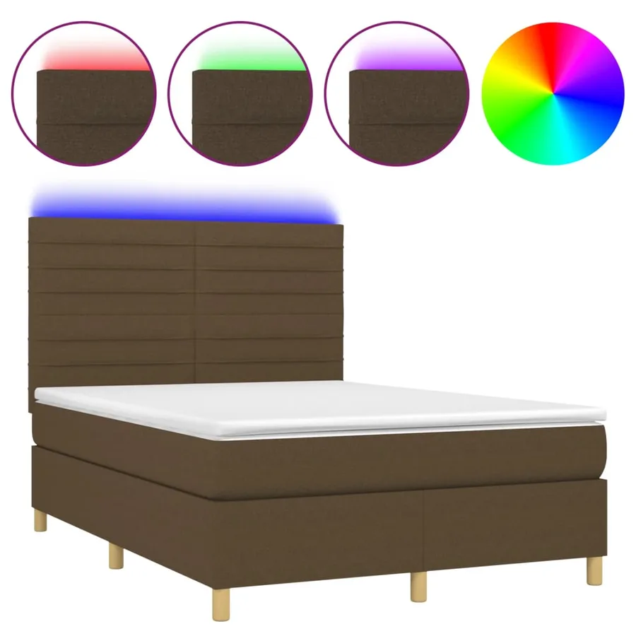 Sommier à lattes de lit matelas et LED Marron foncé 140x200 cm - 2