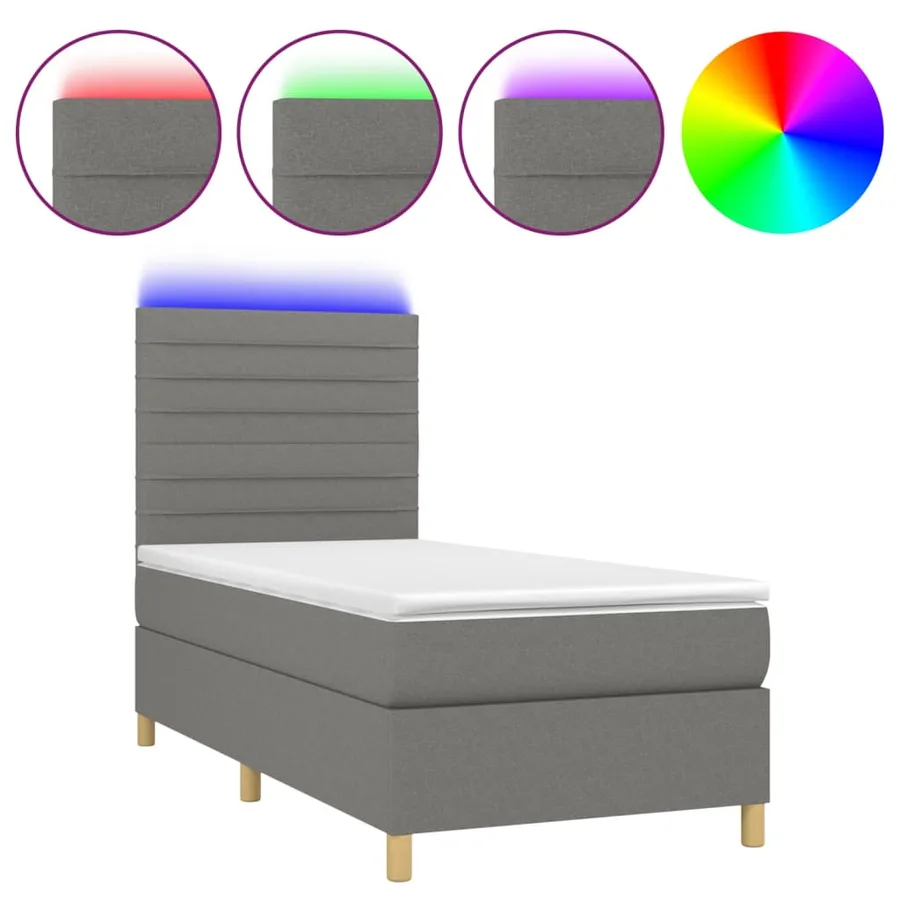 Sommier à lattes de lit et matelas et LED Gris foncé 90x200cm - 2