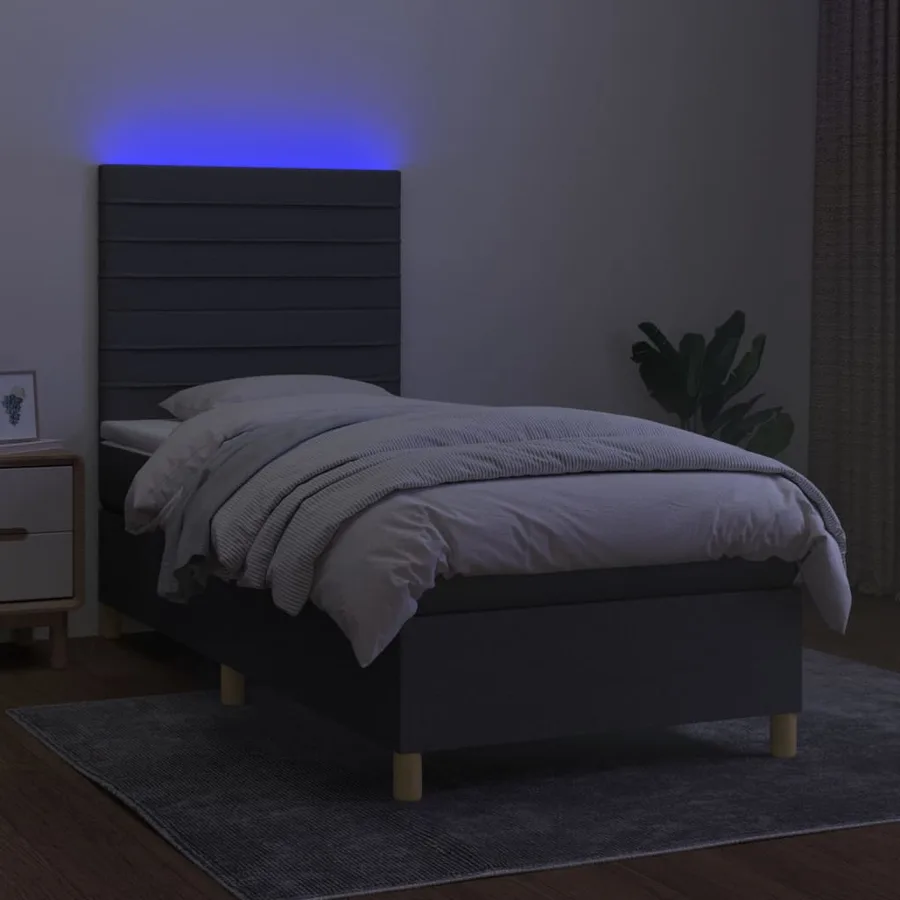 Sommier à lattes de lit et matelas et LED Gris foncé 90x200cm - 4