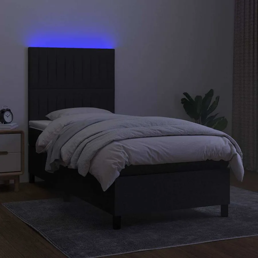 Sommier à lattes de lit avec matelas et LED Noir 80x200cm Tissu - 4