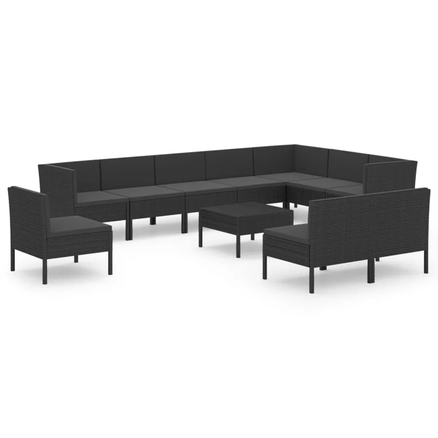 Salon de jardin 11 pcs avec coussins Résine tressée Noir - 2