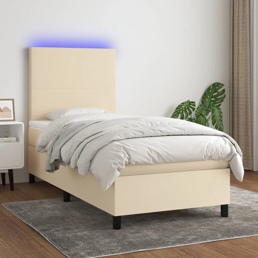 Sommier à lattes de lit et matelas et LED Crème 80x200cm Tissu
