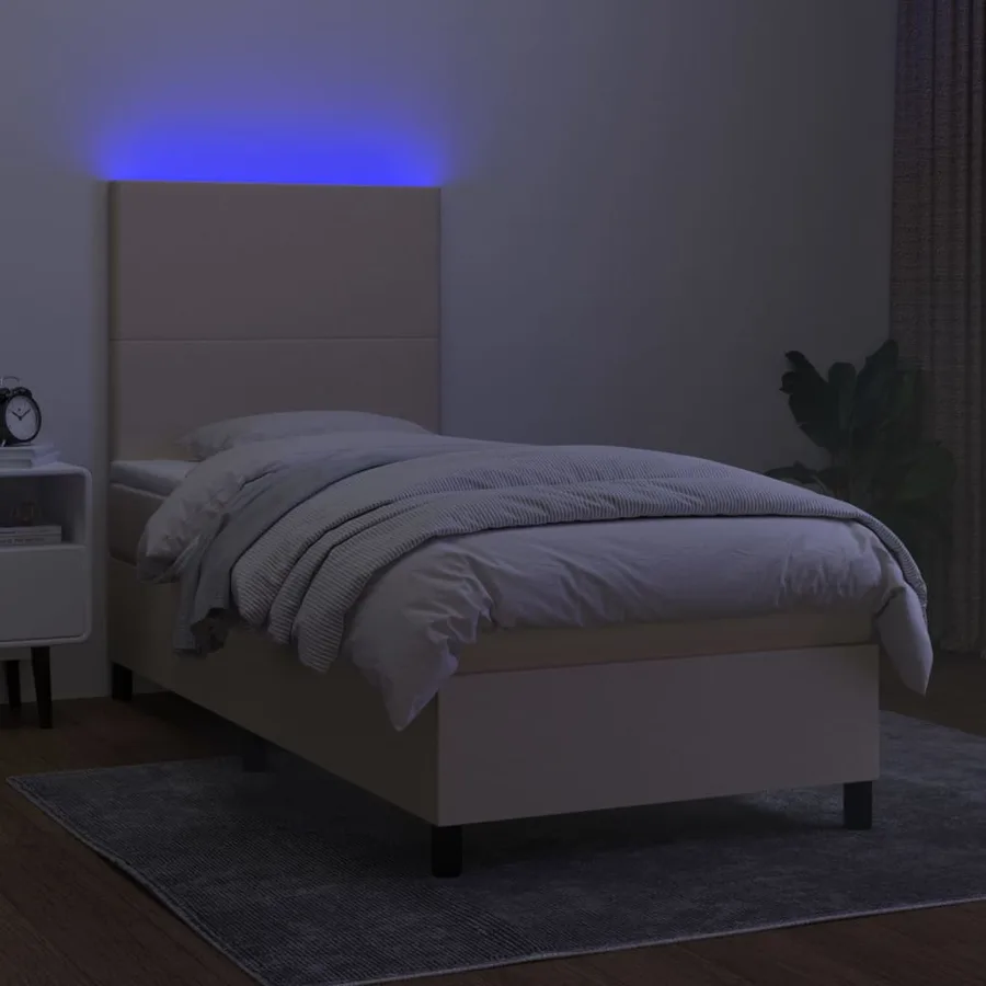 Sommier à lattes de lit et matelas et LED Crème 80x200cm Tissu - 4