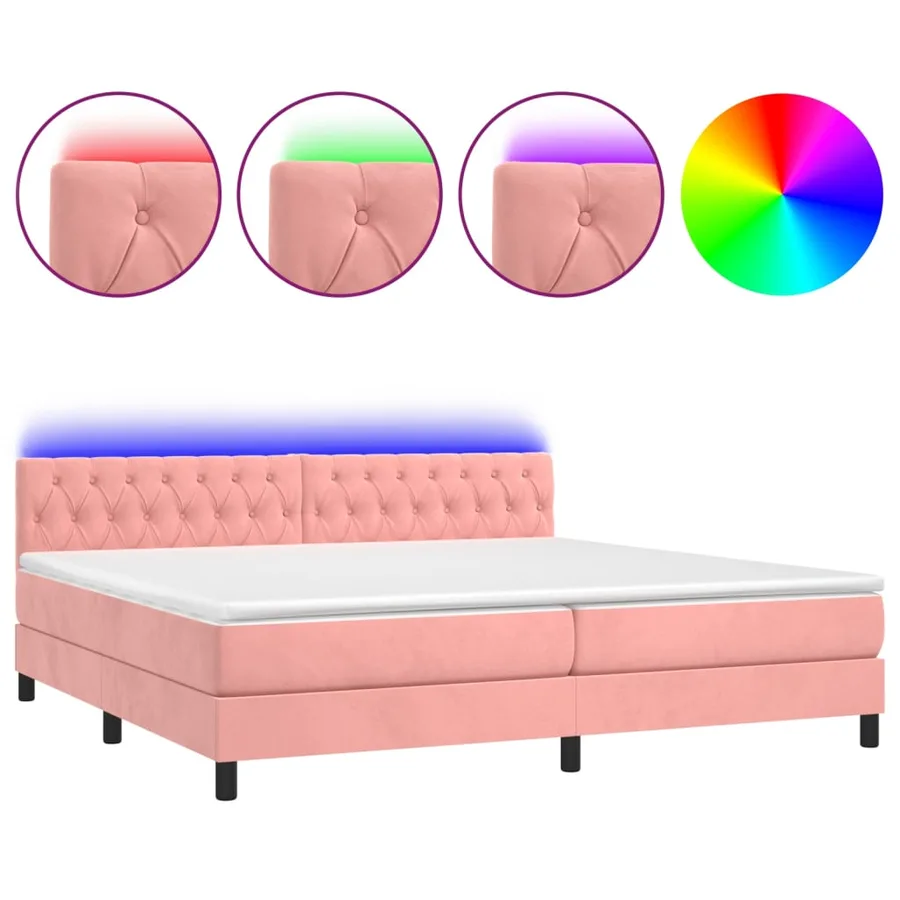 Sommier à lattes de lit avec matelas et LED Rose 200x200 cm - 2