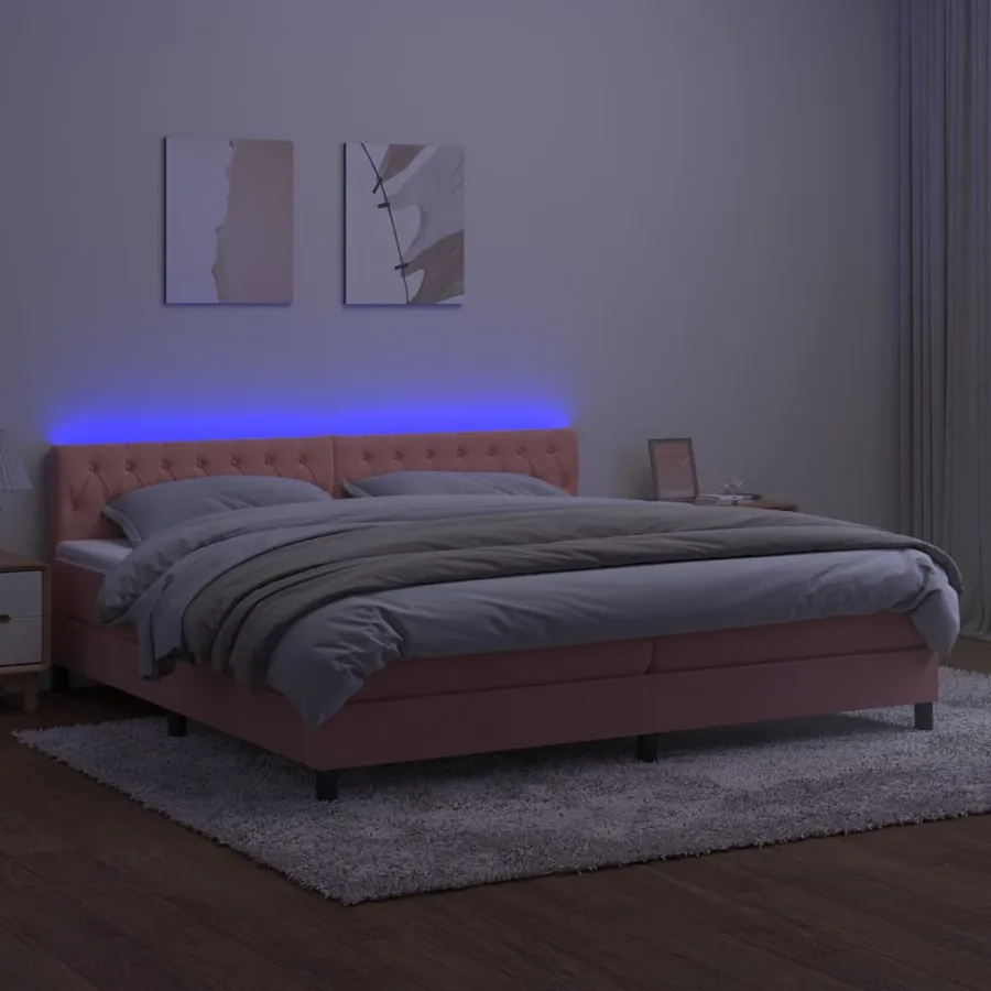 Sommier à lattes de lit avec matelas et LED Rose 200x200 cm - 4