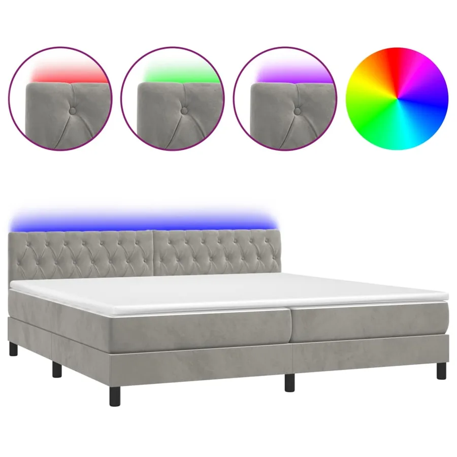 Sommier à lattes de lit avec matelas LED Gris clair 200x200 cm - 2