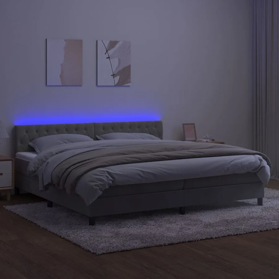 Sommier à lattes de lit avec matelas LED Gris clair 200x200 cm - 4