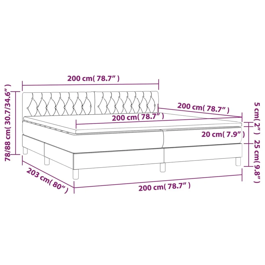 Sommier à lattes de lit avec matelas LED Gris clair 200x200 cm - 8