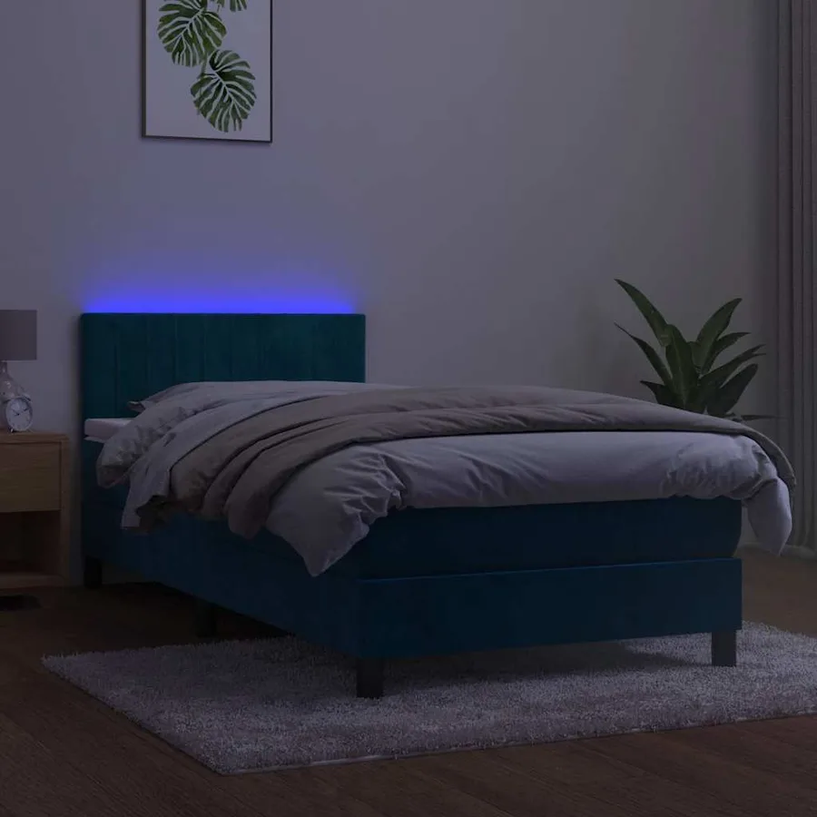 Sommier à lattes de lit avec matelas LED Bleu foncé 100x200 cm - 4