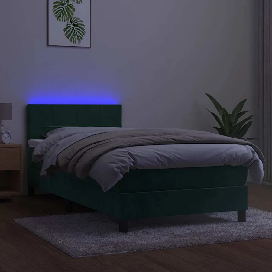 Sommier à lattes de lit avec matelas LED Vert foncé 100x200 cm - 3