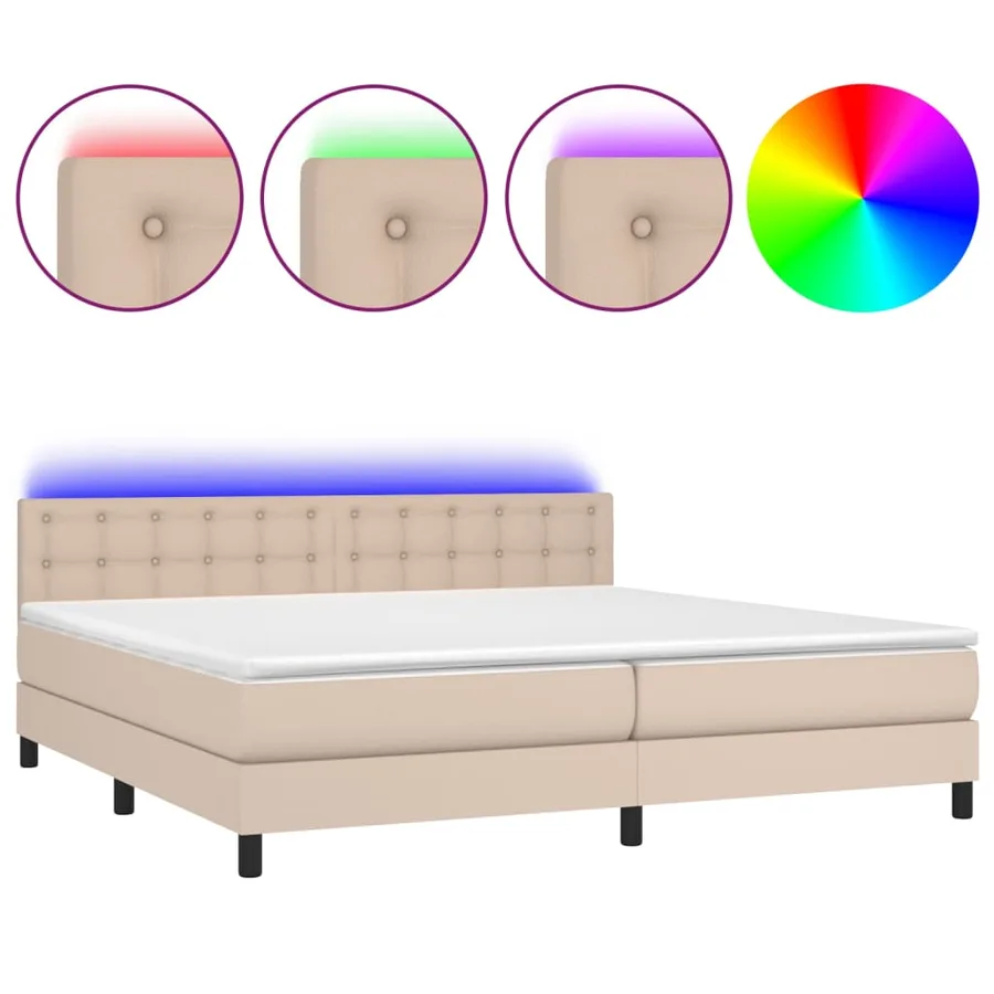 Sommier à lattes de lit avec matelas LED Cappuccino 200x200 cm - 2