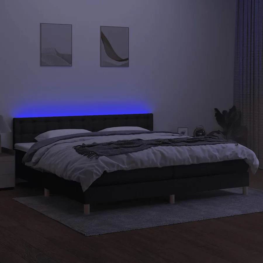 Sommier à lattes de lit et matelas et LED Noir 200x200 cm Tissu - 4