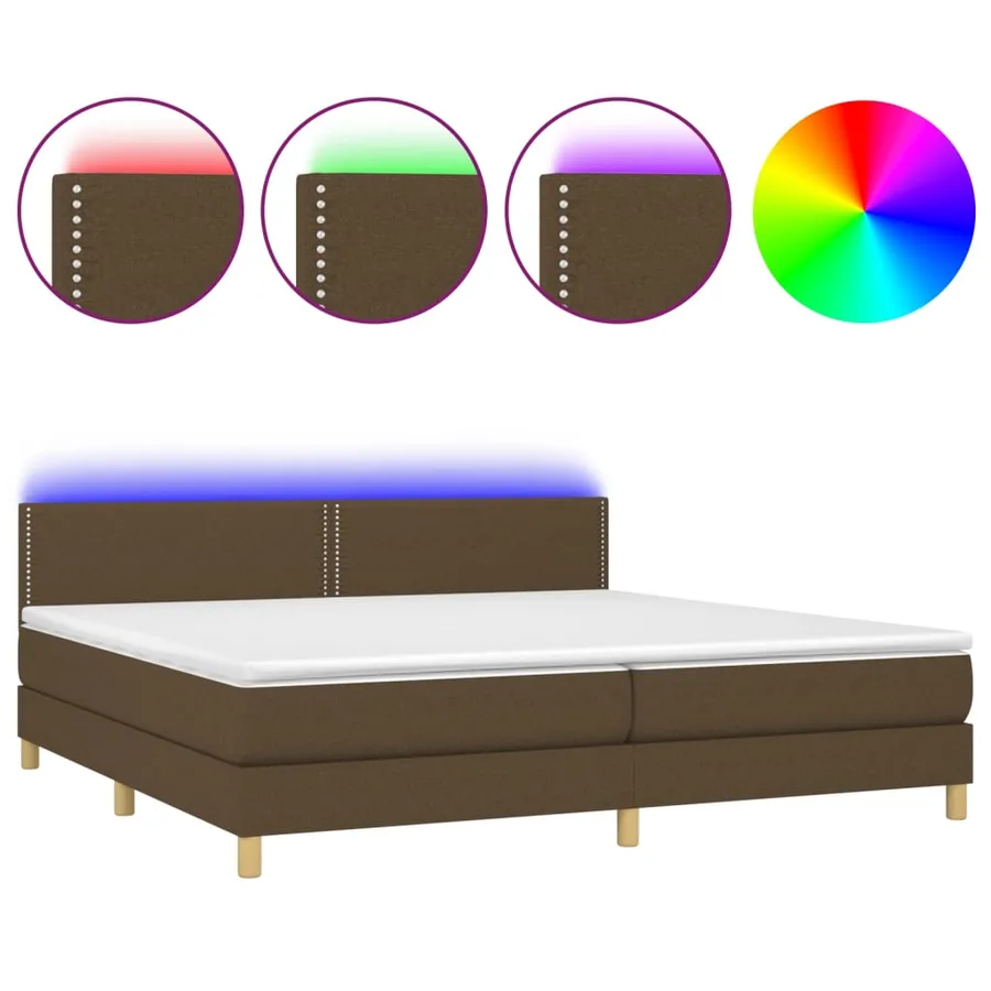 Sommier à lattes de lit matelas et LED Marron foncé 200x200 cm - 2