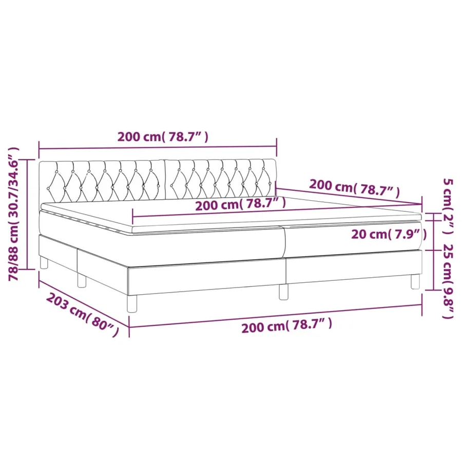 Sommier à lattes de lit et matelas et LED Bleu 200x200 cm Tissu - 8