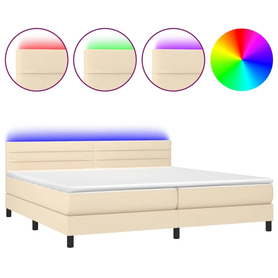 Sommier à lattes de lit et matelas et LED Crème 200x200cm Tissu - 2
