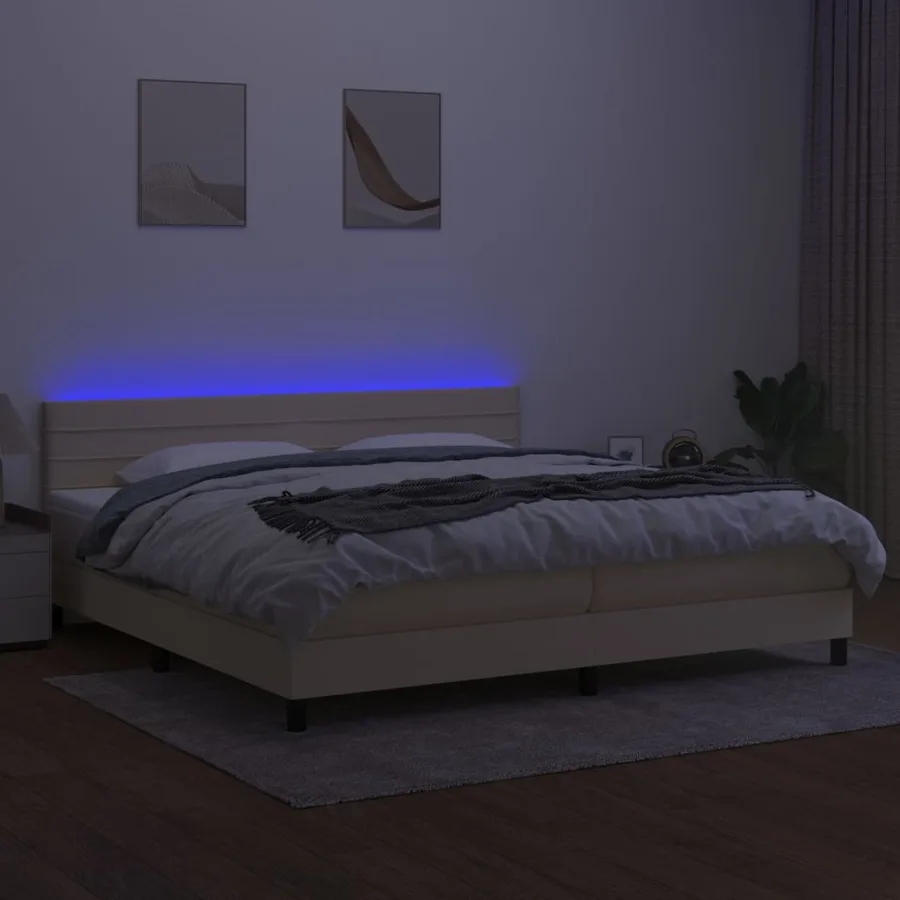Sommier à lattes de lit et matelas et LED Crème 200x200cm Tissu - 4