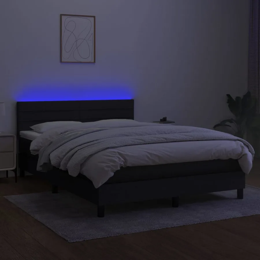 Sommier à lattes de lit avec matelas LED Noir 140x200 cm Tissu - 4